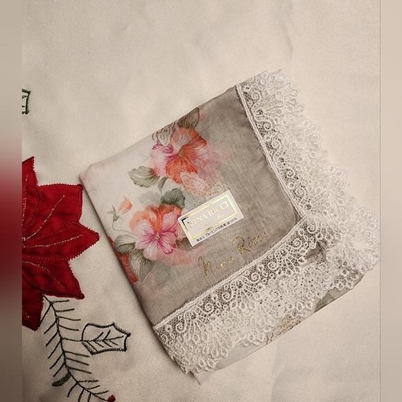 Nina Ricci Accessories - NINA RICCI Floral Embroidered Handkerchief - New with Sticker- JAPAN EXCLUSIVE